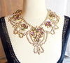 Czech Glass Huge Statement Watermelon Heliotrope Rhinestone Necklace - Vintage Lane Jewelry