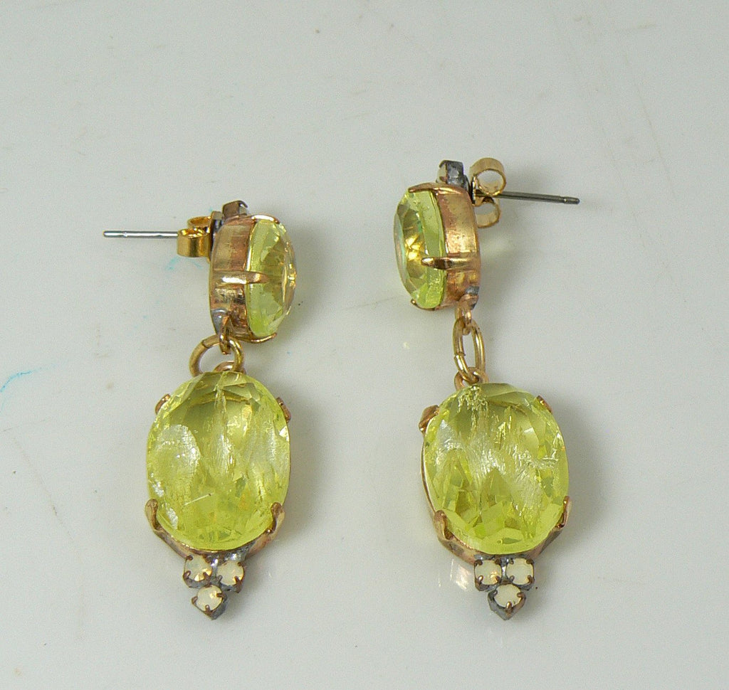 Czech Vaseline Uranium Glass Earrings - Vintage Lane Jewelry