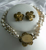 Stunning Miriam Haskell Baroque Pearl And Seed Pearl Flower Clasp Set - Vintage Lane Jewelry