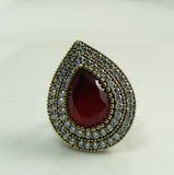 Ruby and White Topaz Turkish Sterling Silver Ring - Vintage Lane Jewelry