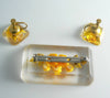 Lovely Reverse Carved Yellow Rose Pin And Earring Set - Vintage Lane Jewelry