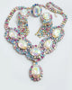 Czech Glass Multicolored Pastel Rhinestone Necklace, Clip Earrings and Ring - Vintage Lane Jewelry