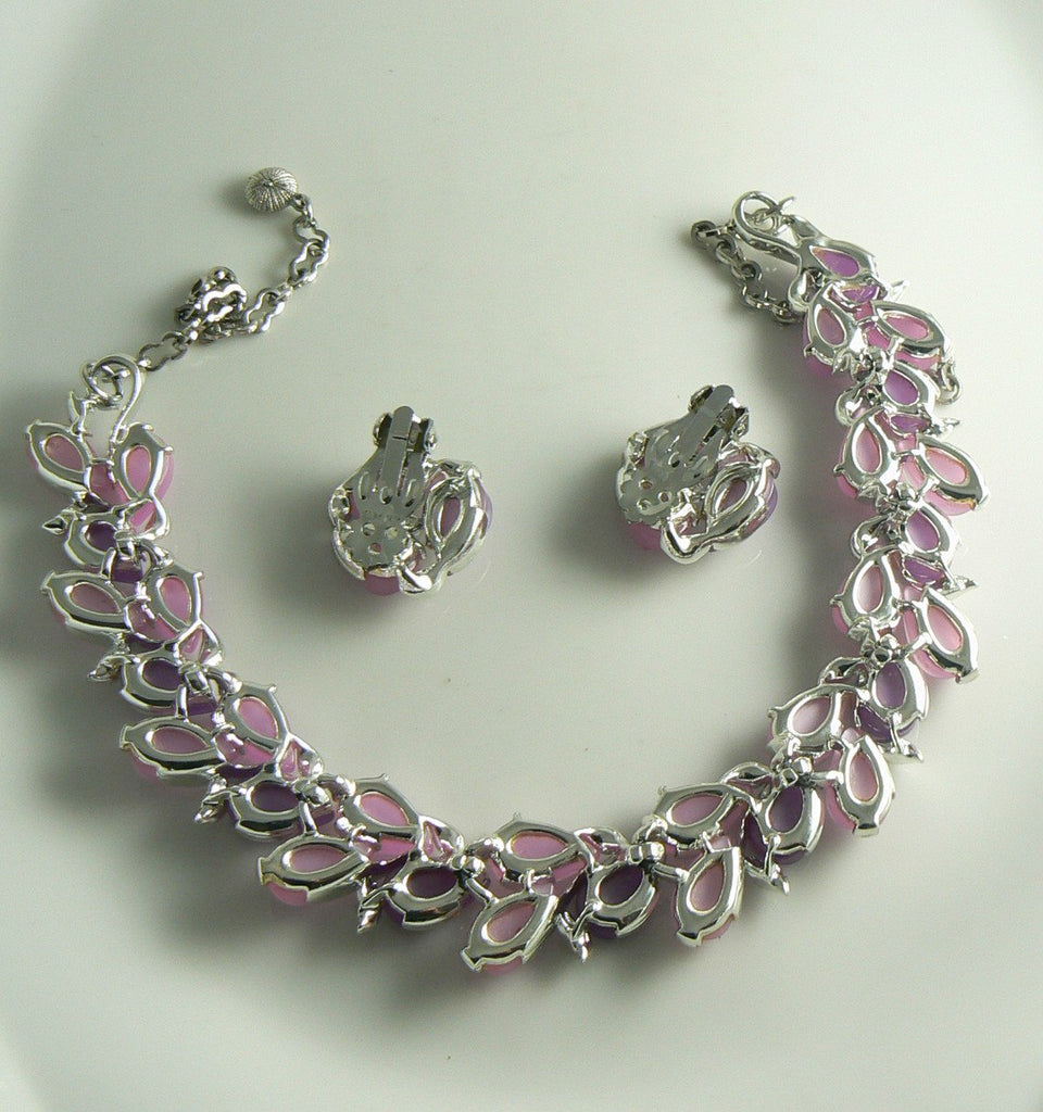 Purple, Pink Thermoset Necklace Earring Set - Vintage Lane Jewelry