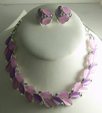 Purple, Pink Thermoset Necklace Earring Set - Vintage Lane Jewelry