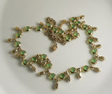 Stunning Art Deco Open Back Green Citrine Glass & AB Rhinestone Necklace - Vintage Lane Jewelry