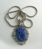Sterling Marcasite Molded Lapis Glass Necklace - Vintage Lane Jewelry