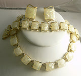Coro Vintage Yellow Confetti Lucite Cabochon Parure - Vintage Lane Jewelry