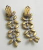 Czech Glass Gold Blue Rhinestone Dangle Clip Earrings - Vintage Lane Jewelry