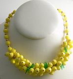 Vintage Chunky Yellow Lucite Bead And Green Leaf Parure - Vintage Lane Jewelry