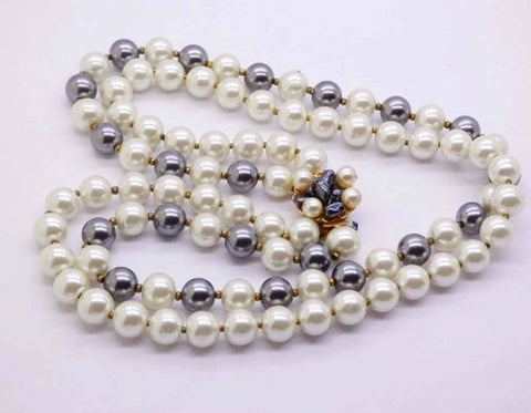 Miriam Haskell 3 Strand Art Glass and Glass Pearl Necklace