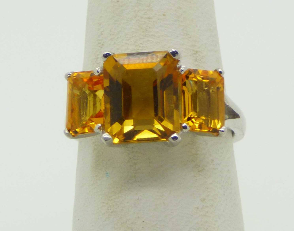 Yellow Octagon Citrine 14k White gold over Sterling Silver Ring, Size 7 - Vintage Lane Jewelry