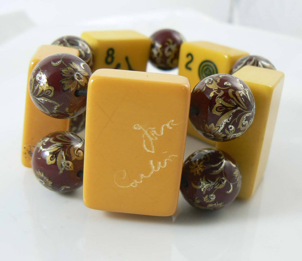 Bakelite Antique Mahjong game Tile Bracelet - Vintage Lane Jewelry