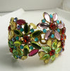 Czech Glass Multicolored Floral Cuff Bracelet - Vintage Lane Jewelry