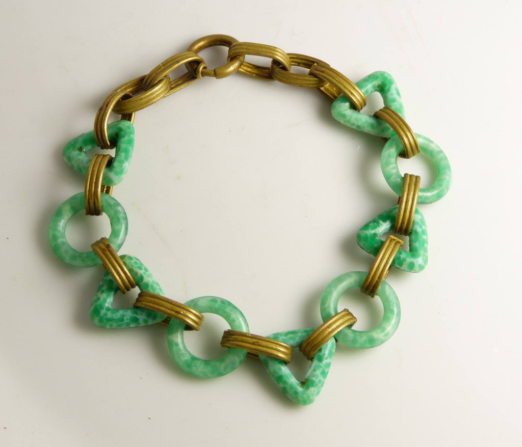 Peking Glass Geometric Edwardian Bracelet, Art Deco - Vintage Lane Jewelry