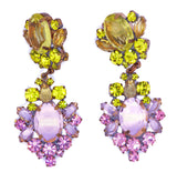 Czech Glass Pink and Yellow Clip Earrings - Vintage Lane Jewelry