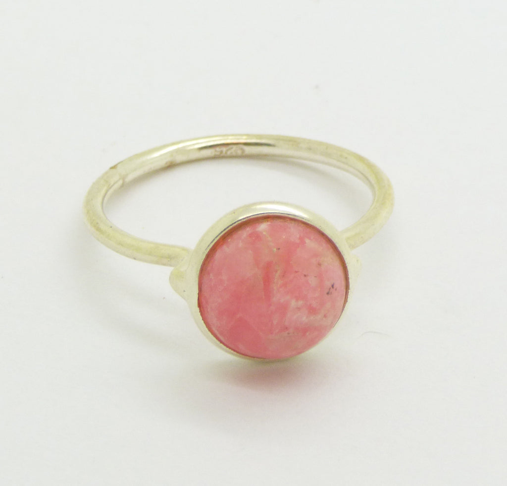 2 CT Pink Rhodochrosite Sterling Silver 925 Modernist Ring - Vintage Lane Jewelry